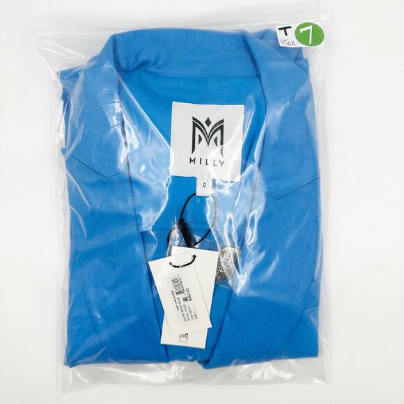 Milly Avery Linen Single Button Notched Blazer Sky Blue 17OJ00 Size 0 XS NEW - Picture 6 of 6